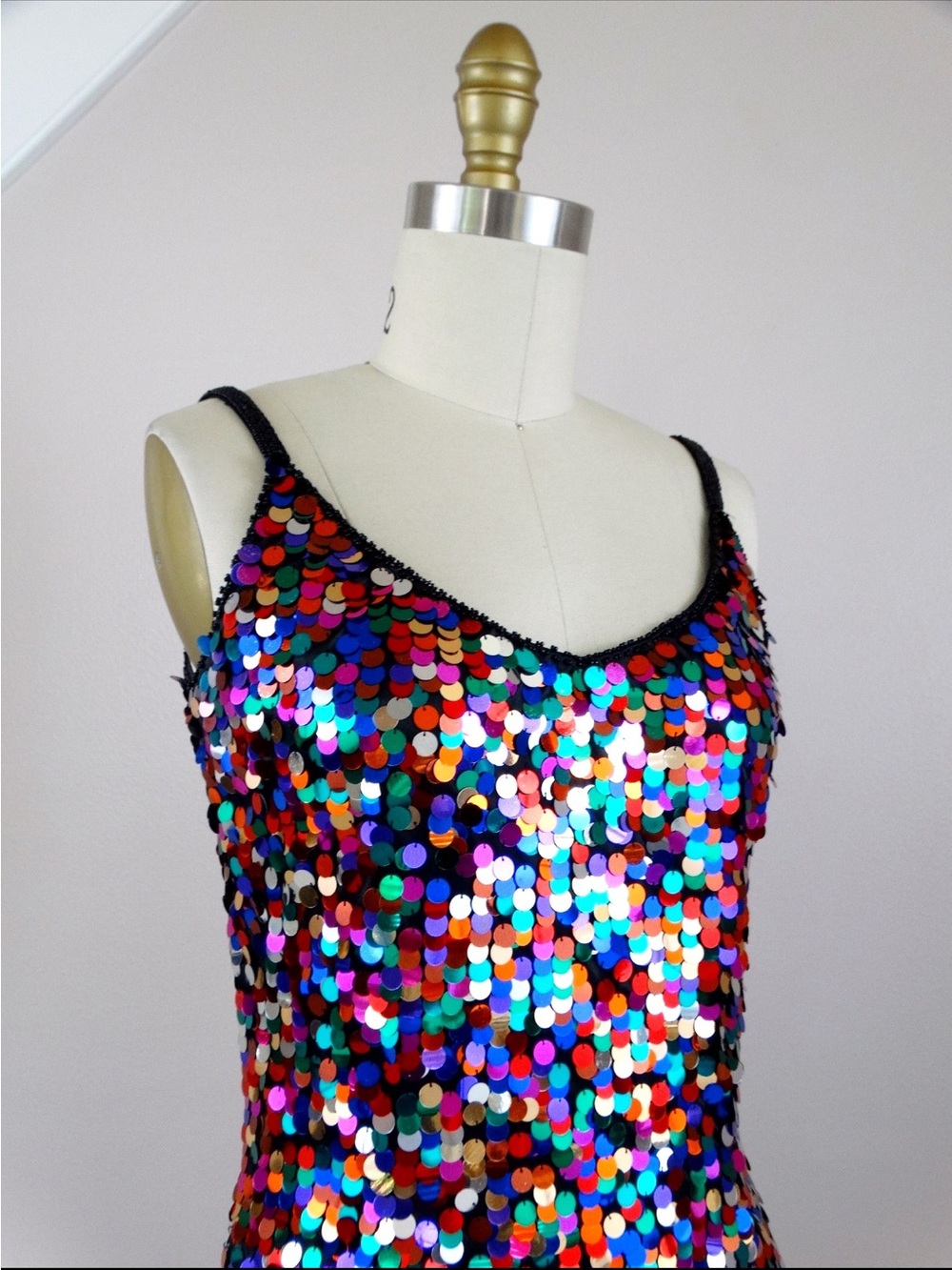 Cache VINTAGE RARE Multicolor Beaded Sequin Mini Dress Sz 10 - Picture 2 of 10